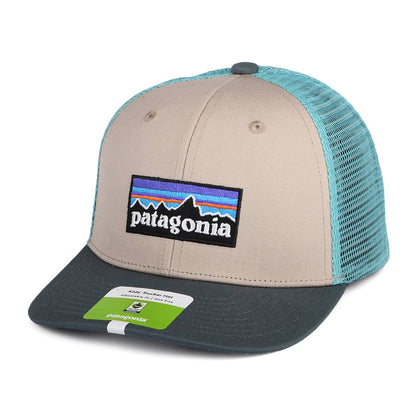 Casquette Trucker Enfant en Coton Bio P-6 Logo beige sable-bleu-gris PATAGONIA