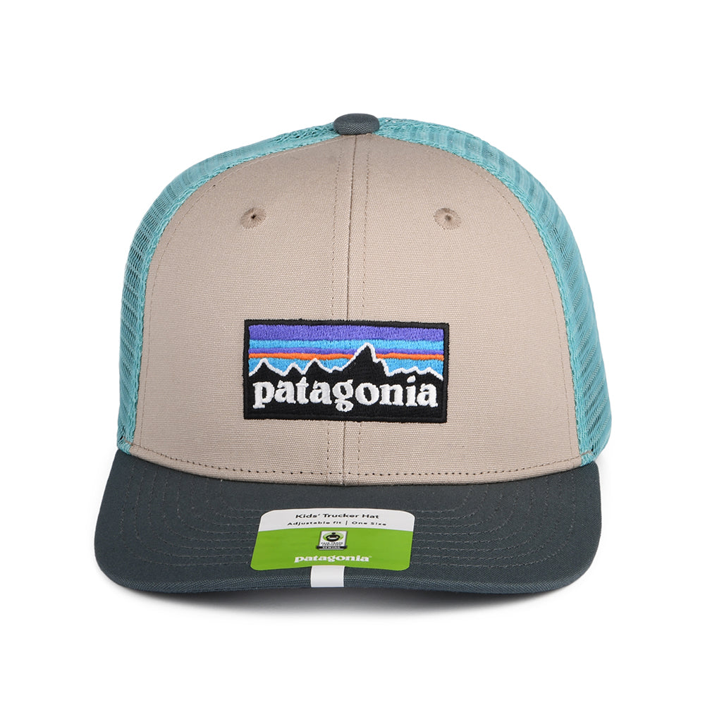 Casquette Trucker Enfant en Coton Bio P-6 Logo beige sable-bleu-gris PATAGONIA