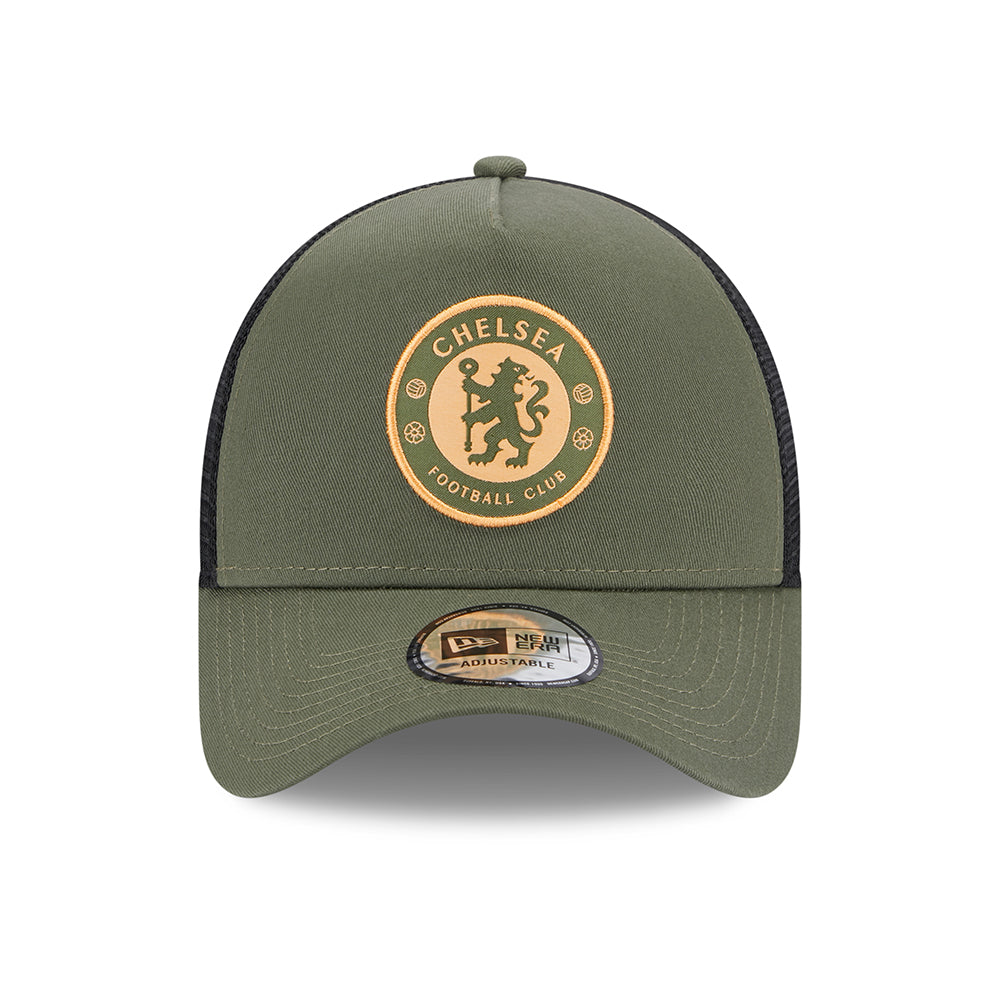Casquette Trucker A-Frame Seasonal Lion Crest Chelsea FC olive-noir NEW ERA