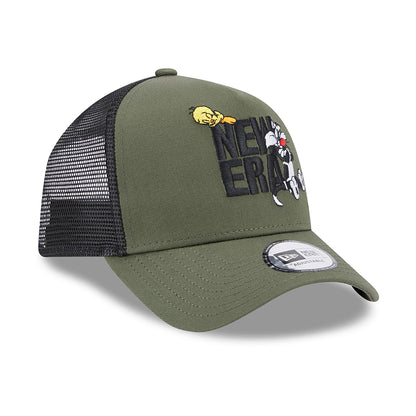 Casquette Trucker A-Frame Looney Tunes Sylvestre et Titi olive-noir NEW ERA