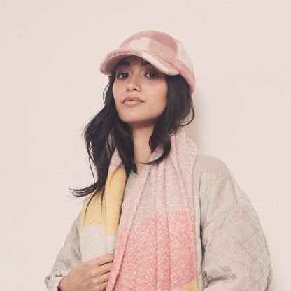 Casquette Hiver en Laine Mélangée à Carreaux rose-blanc cassé SEEBERGER