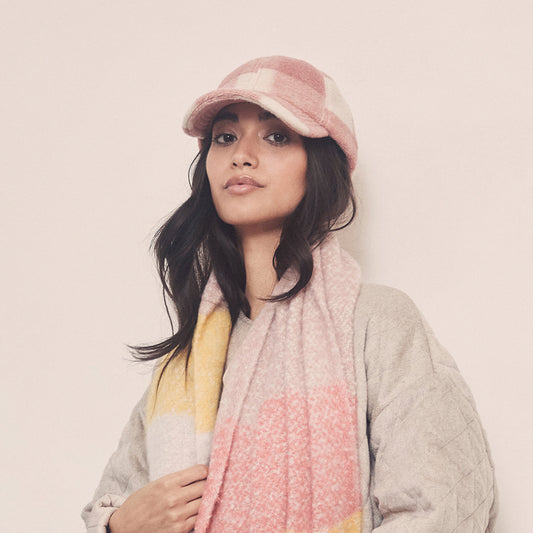 Casquette Hiver en Laine Mélangée à Carreaux rose-blanc cassé SEEBERGER