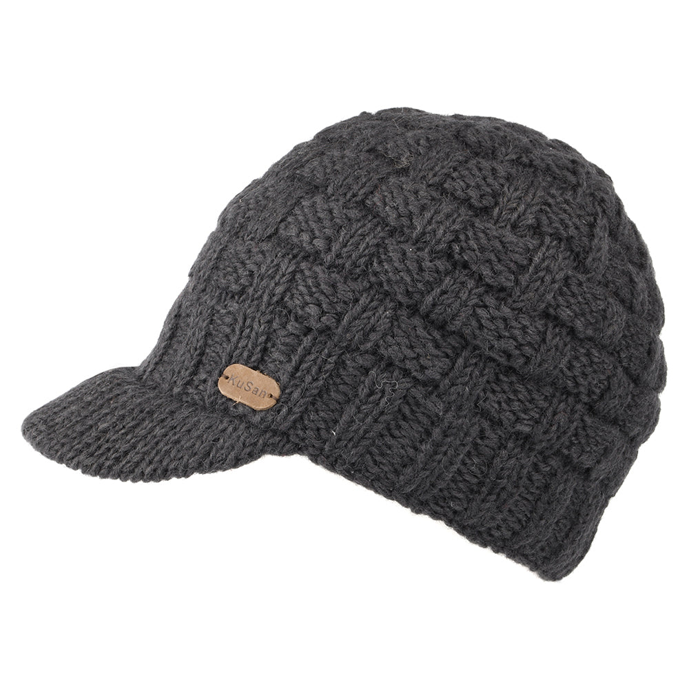 Bonnet à Visière Maille Nattée anthracite KUSAN