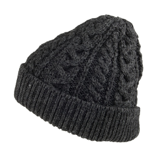 Bonnet en Laine Anglaise à Torsades et Revers anthracite HIGHLAND 2000