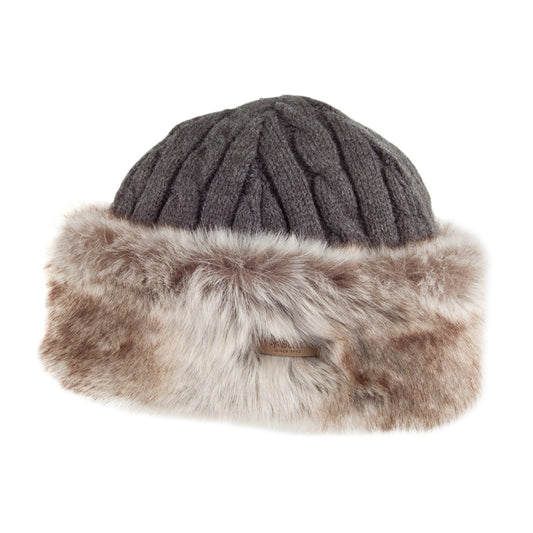 Bonnet à Torsades et Fausse Fourrure anthracite-beige sable BARTS