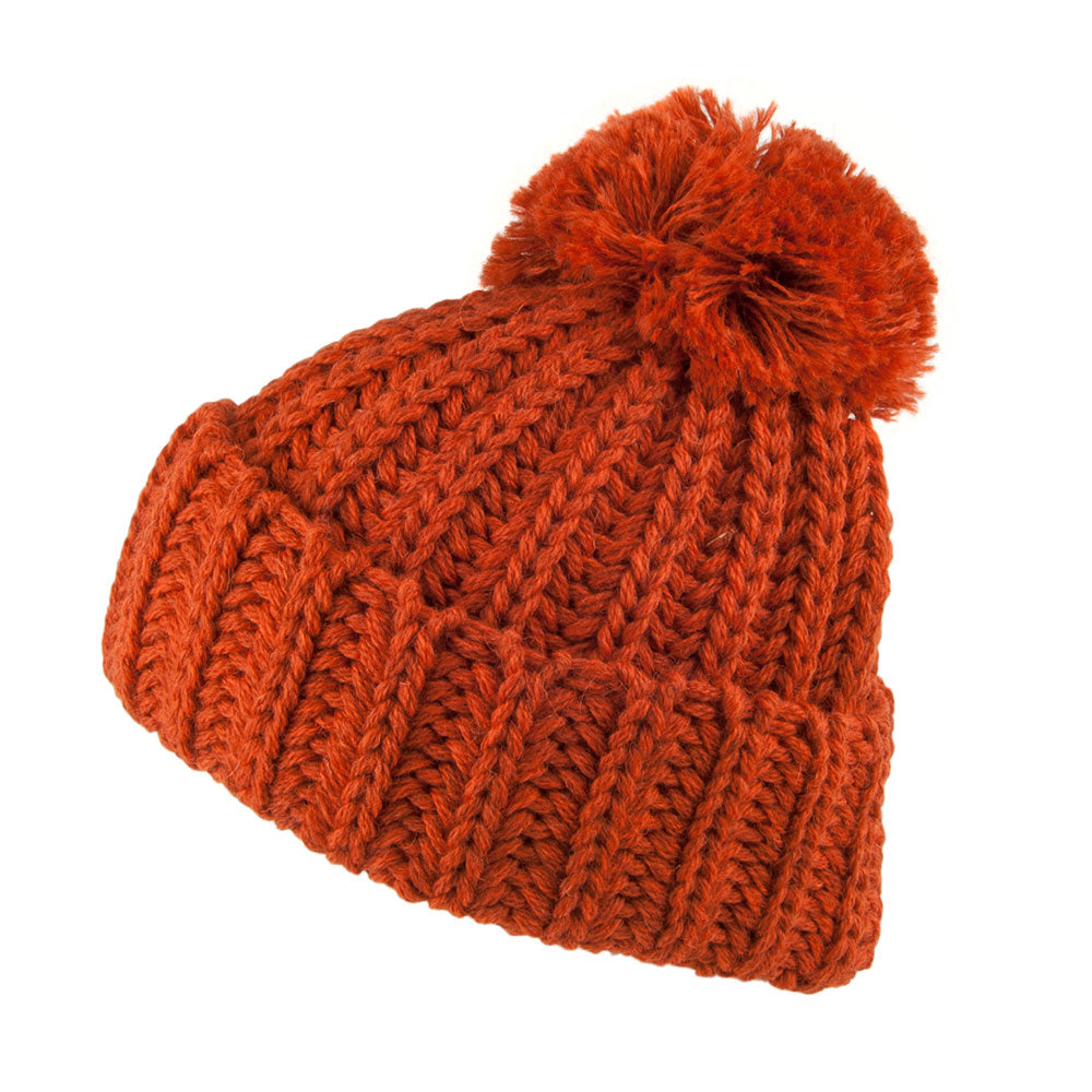 Bonnet à Pompon et Revers en Laine Anglaise Grosse Maille ocre HIGHLAND 2000