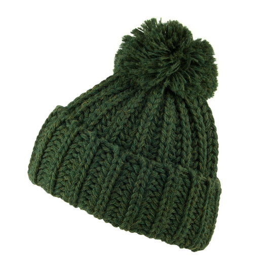 Bonnet à Pompon et Revers en Laine Anglaise Grosse Maille forêt HIGHLAND 2000