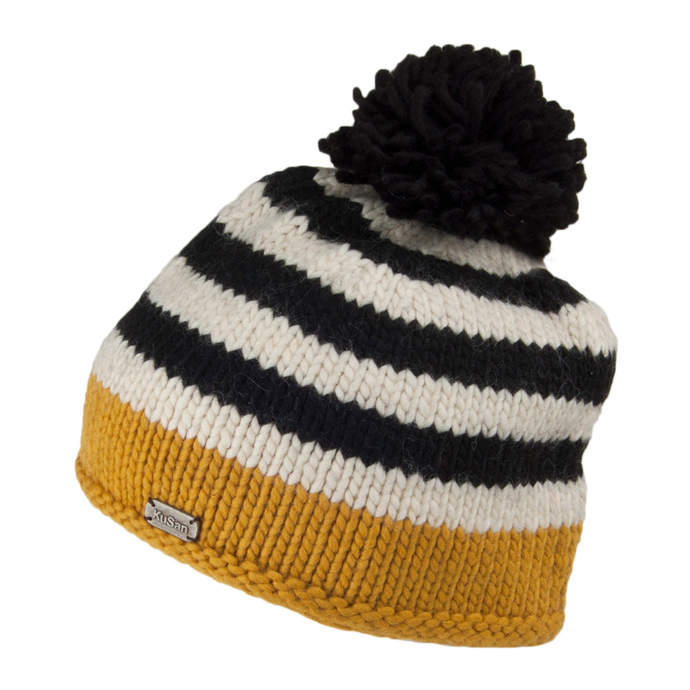 Bonnet à Pompon Point de Riz jaune KUSAN