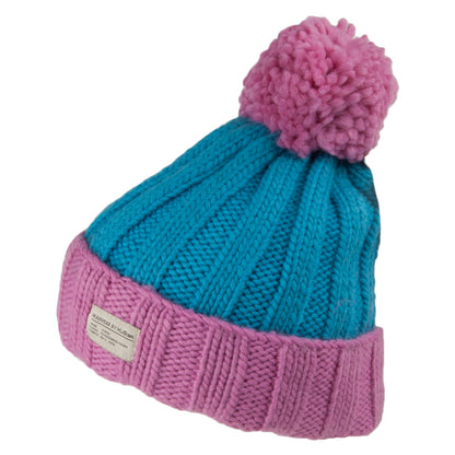 Bonnet à Pompon Côtelé Turn Up rose-bleu KUSAN