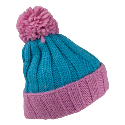 Bonnet à Pompon Côtelé Turn Up rose-bleu KUSAN