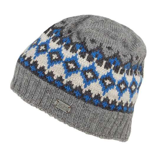 Bonnet Jauge Fine Fair Isle gris-bleu KUSAN