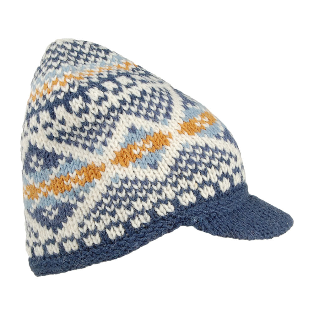 Bonnet à Visière Fair Isle Brooklyn bleu KUSAN