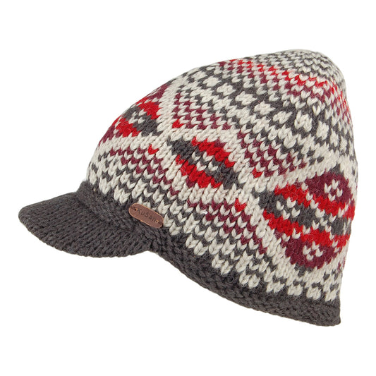Bonnet à Visière Fair Isle Brooklyn rouge-gris KUSAN