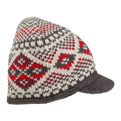 Bonnet à Visière Fair Isle Brooklyn rouge-gris KUSAN