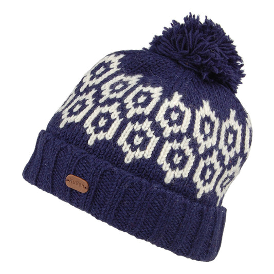 Bonnet à Pompon à Motifs Turn Up bleu marine KUSAN
