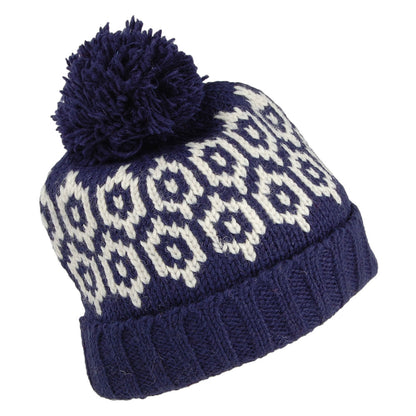 Bonnet à Pompon à Motifs Turn Up bleu marine KUSAN
