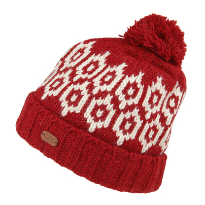 Bonnet à Pompon à Motifs Turn Up rouge KUSAN
