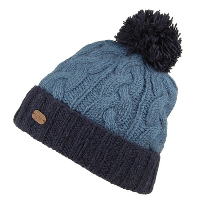 Bonnet à Pompon et Torsades Bicolore Turn Up bleu-bleu marine KUSAN