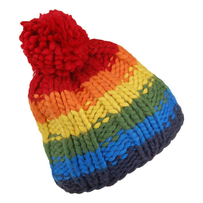 Bonnet à Pompon en Laine Point de Riz Arc-en-Ciel multicolore KUSAN