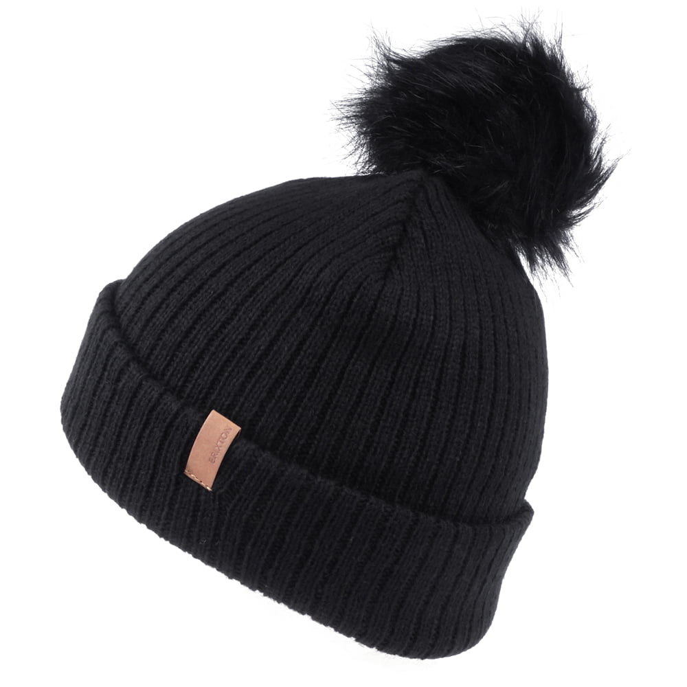 Bonnet à Pompon en Fausse Fourrure Alison noir BRIXTON