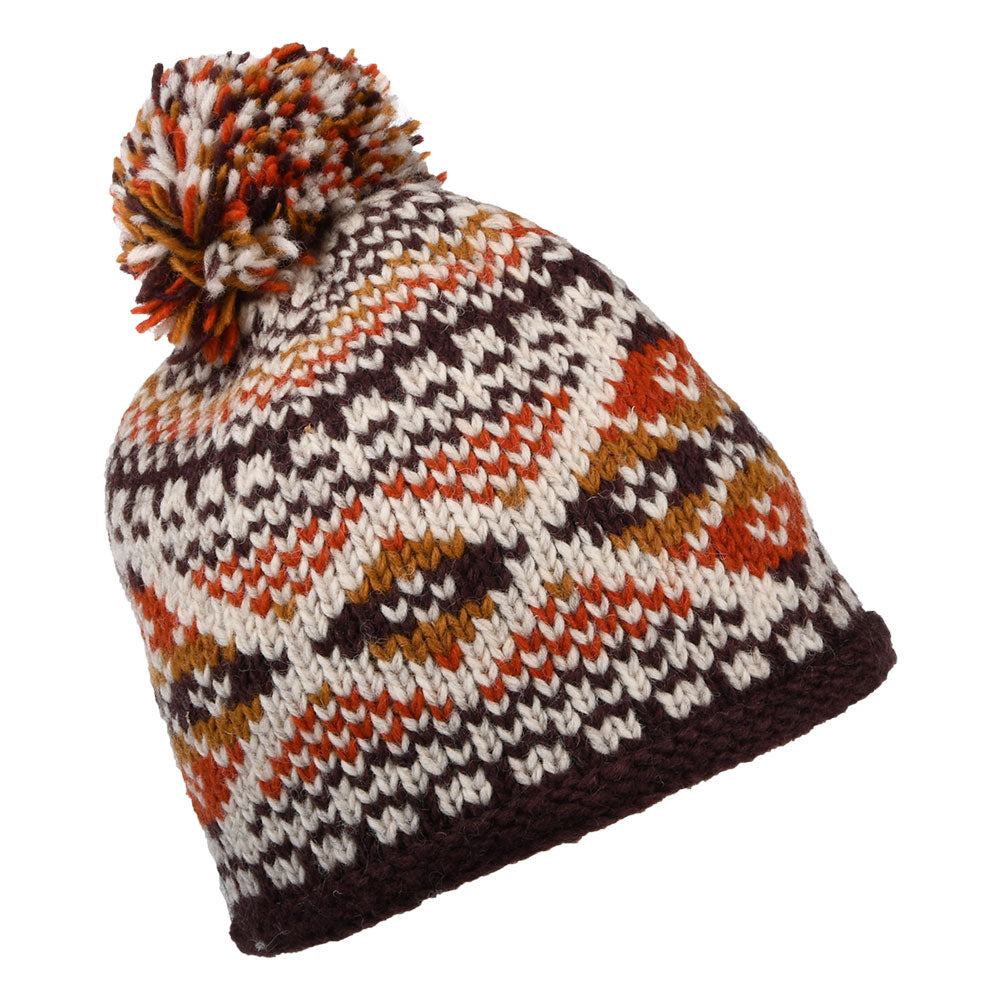 Bonnet à Pompon Fair Isle Larges Losanges orange-multi KUSAN
