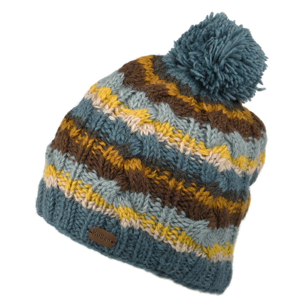 Bonnet à Pompon à Rayures à Torsades bleu-multi KUSAN
