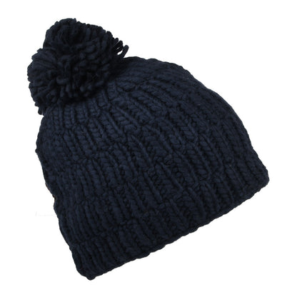 Bonnet à Pompon à Torsades Côtelées Point de Riz bleu marine KUSAN