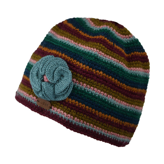 Bonnet en Crochet à Fleur prune-turquoise KUSAN