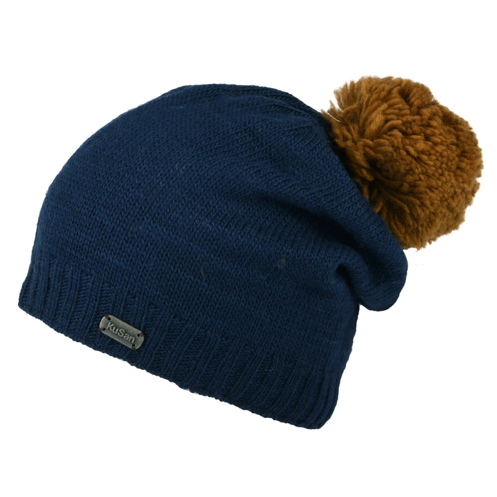 Bonnet Long à Pompon Contrastant bleu marine KUSAN