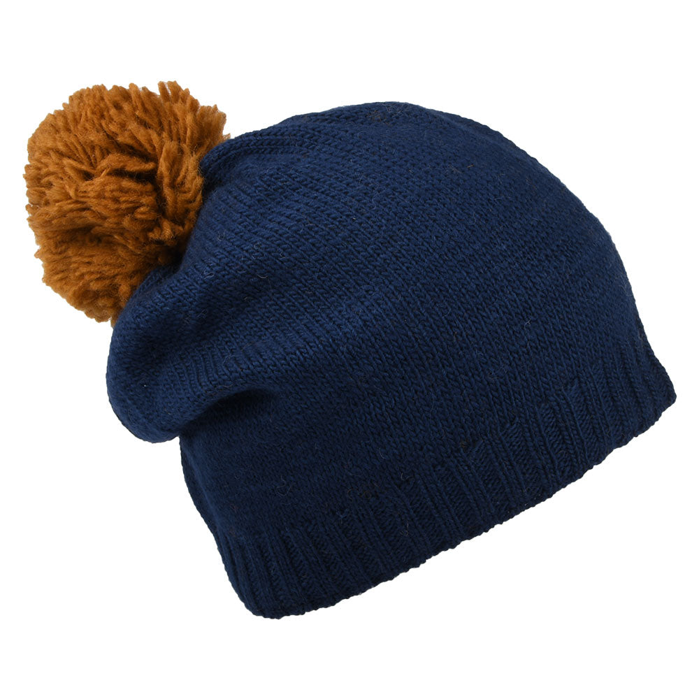 Bonnet Long à Pompon Contrastant bleu marine KUSAN