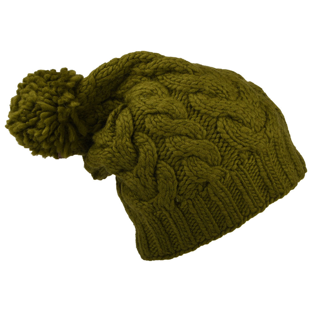 Bonnet Long à Pompon olive KUSAN