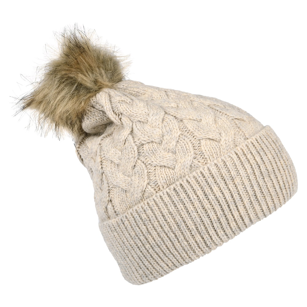 Bonnet à Pompon en Fausse Fourrure et Torsades Elena crème JOULES