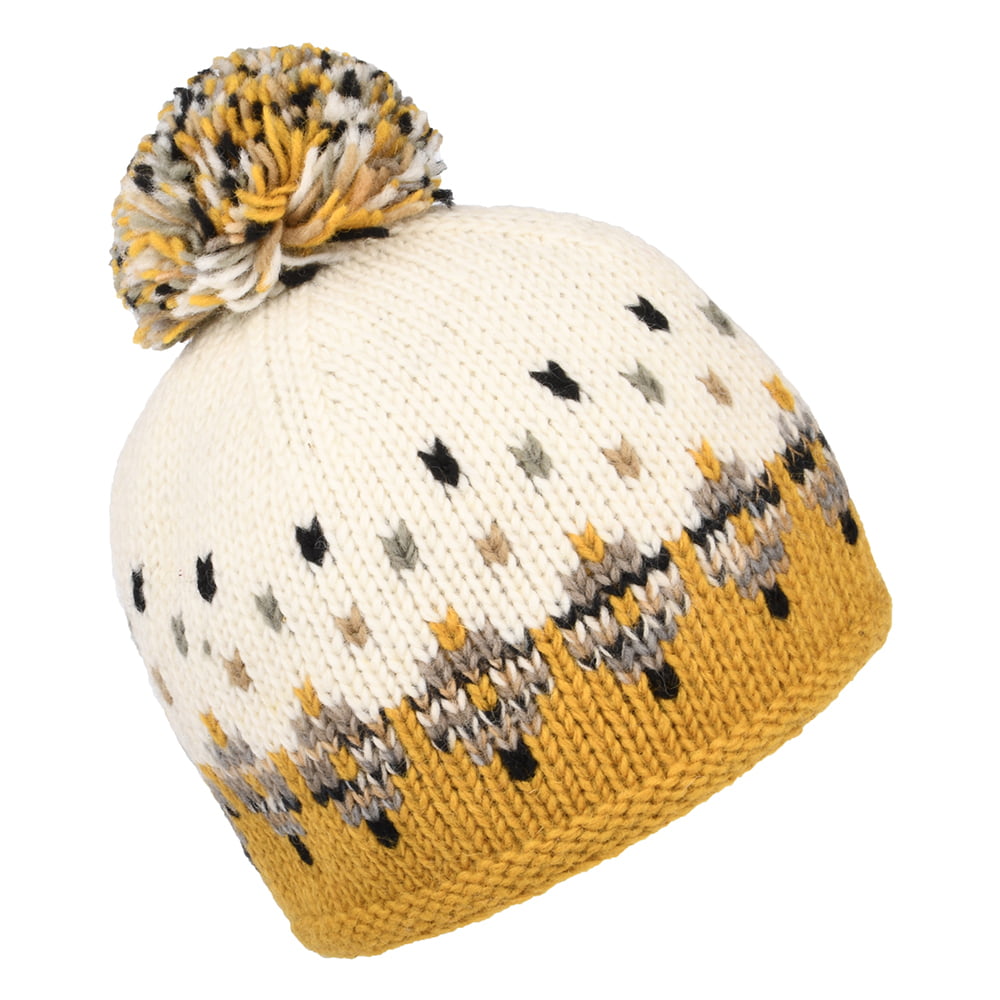 Bonnet à Pompon Fair Isle Snowy crème-jaune KUSAN