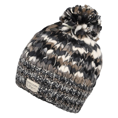Bonnet à Pompon en Laine Irrégulière noir-blanc KUSAN
