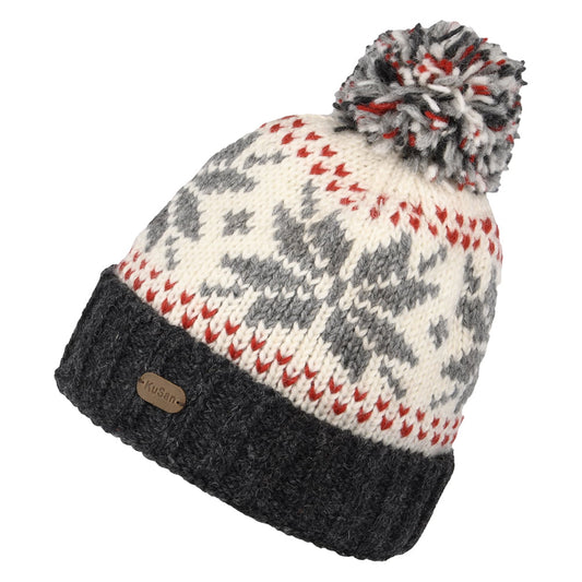 Bonnet à Pompon et Revers Snowflake gris-crème KUSAN