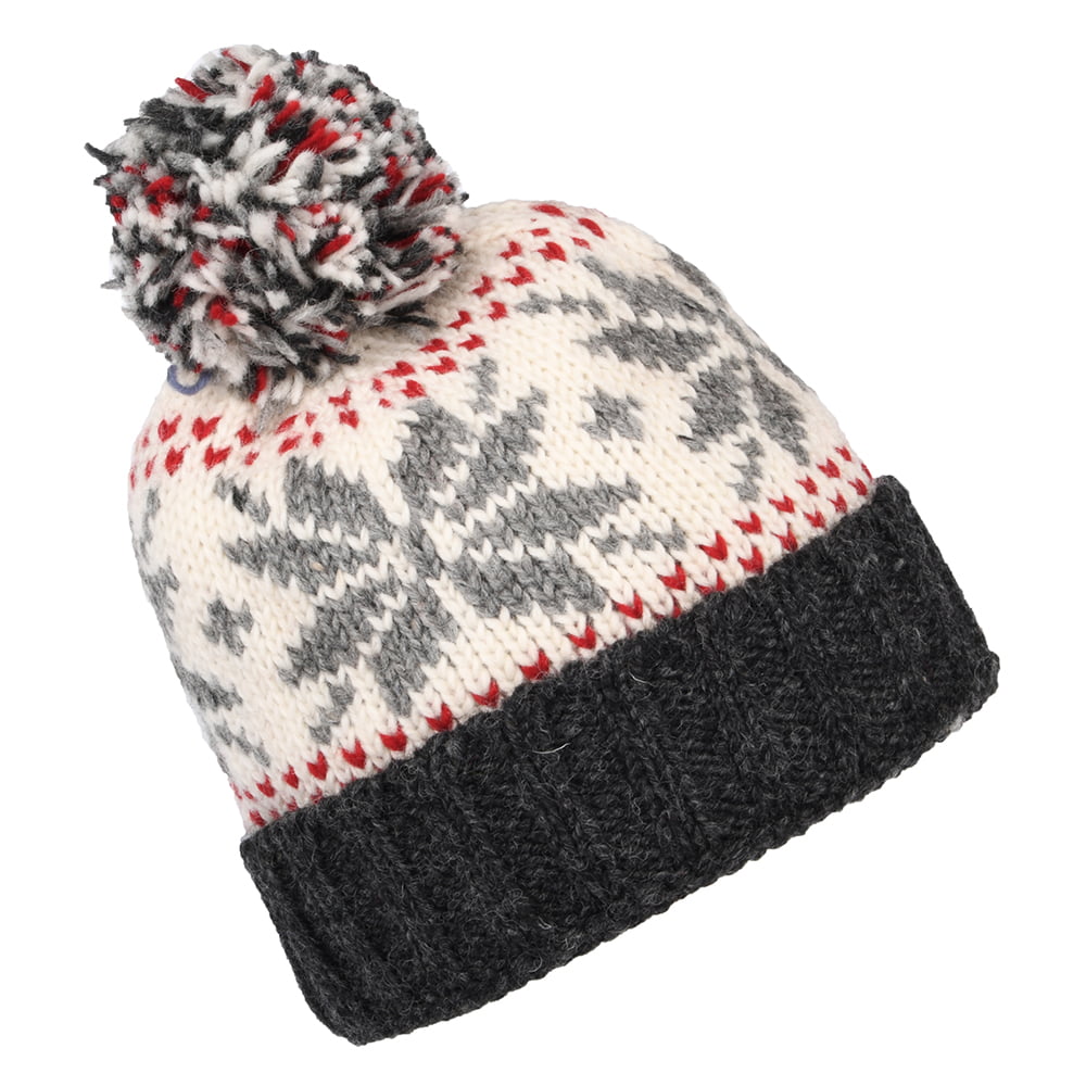 Bonnet à Pompon et Revers Snowflake gris-crème KUSAN