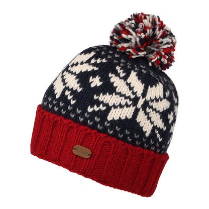 Bonnet à Pompon et Revers Snowflake bleu marine-vin KUSAN