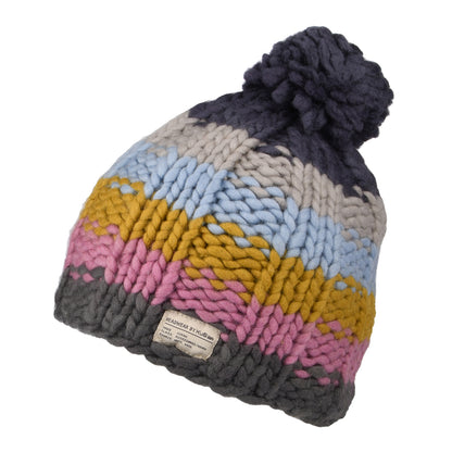 Bonnet à Pompon en Laine Point de Riz Arc-en-Ciel panaché de gris KUSAN