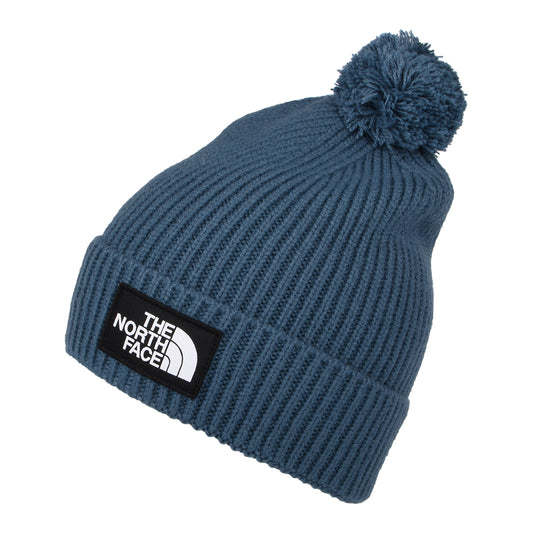 Bonnet à Pompon Logo Box bleu fumée THE NORTH FACE