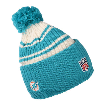 Bonnet à Pompon NFL Sideline Sport Knit Miami Dolphins bleu sarcelle-blanc NEW ERA