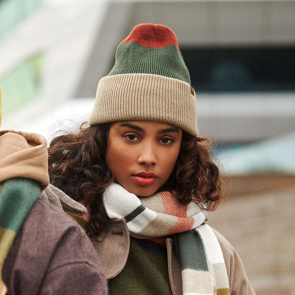 Bonnet à Revers Semmoe taupe-olive-rouge BARTS