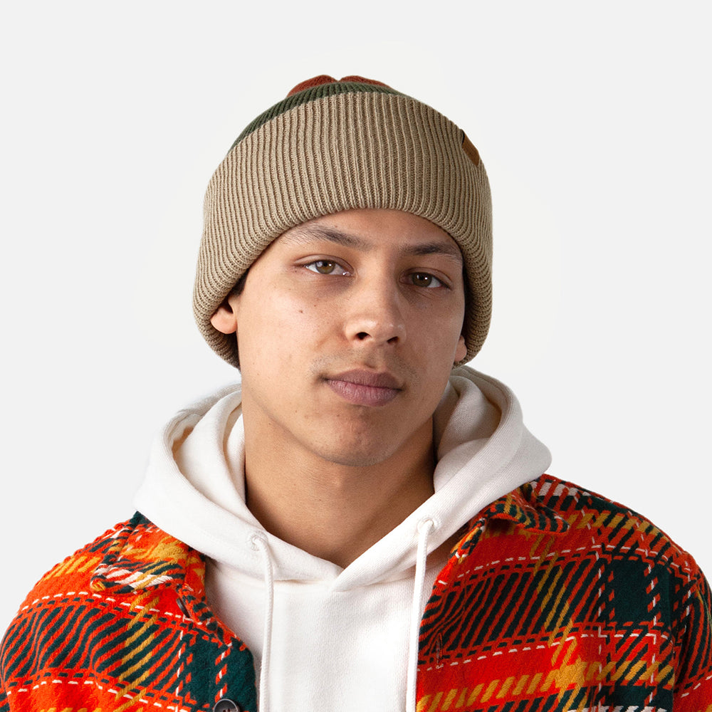 Bonnet à Revers Semmoe taupe-olive-rouge BARTS