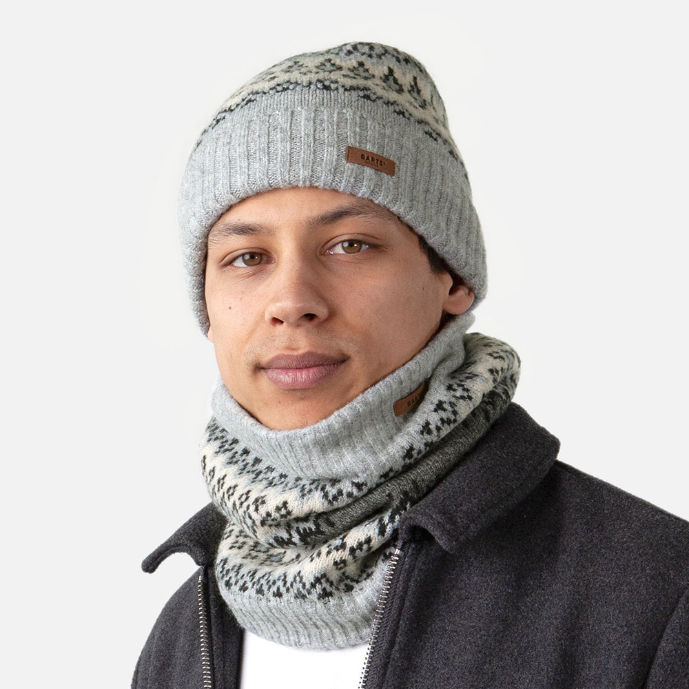 Bonnet à Revers Fair Isle Gregoris gris chiné BARTS