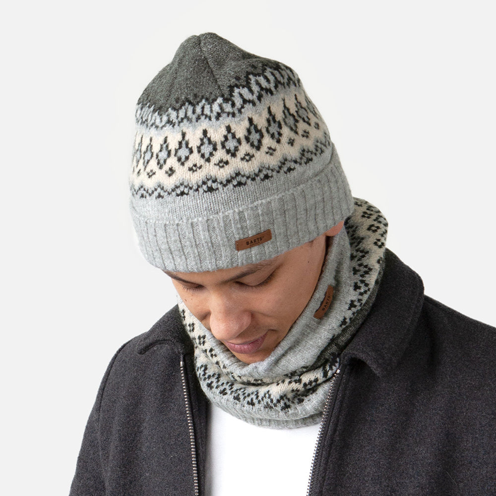Bonnet à Revers Fair Isle Gregoris gris chiné BARTS