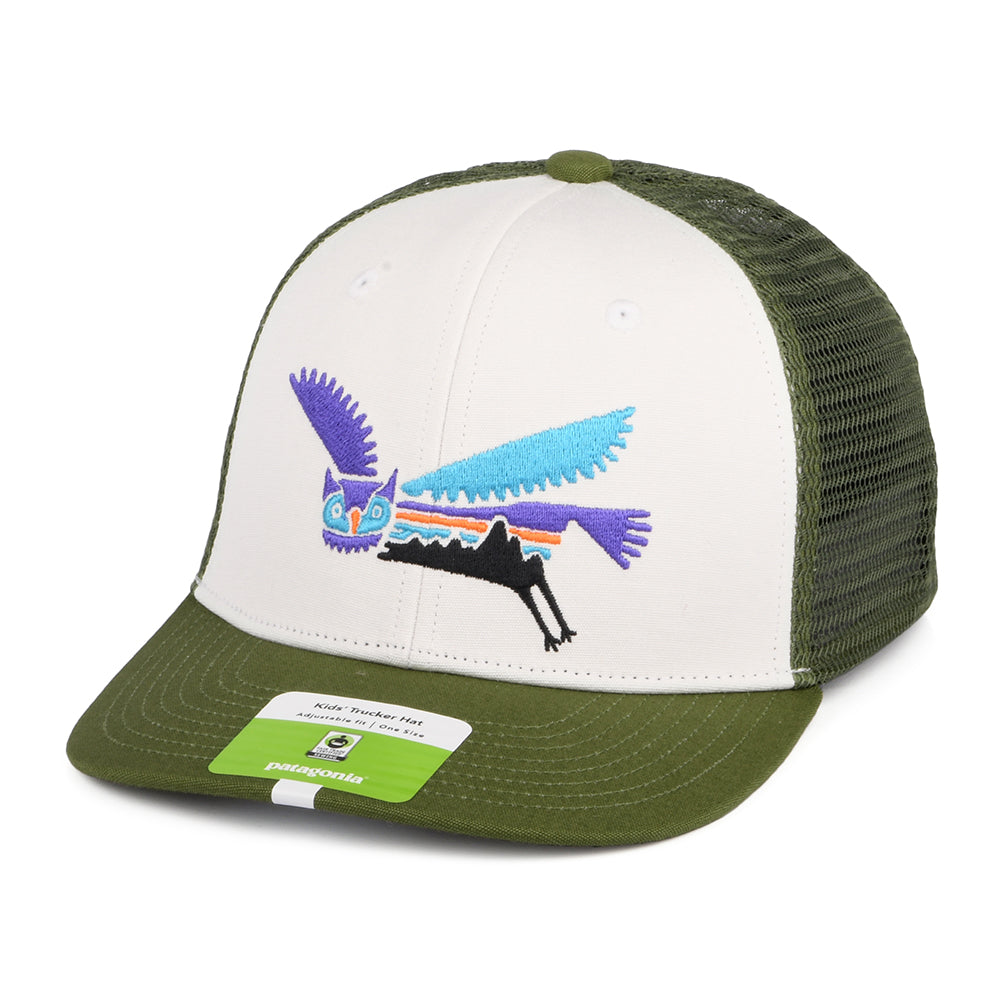 Casquette Trucker Enfant en Coton Bio Fitz Roy Owl blanc-olive PATAGONIA