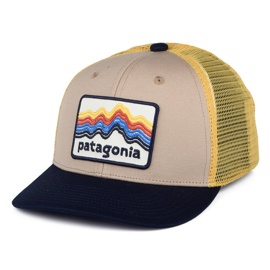 Casquette Trucker Enfant en Coton Bio Ridge Rise Stripe beige sable-bleu marine-jaune PATAGONIA