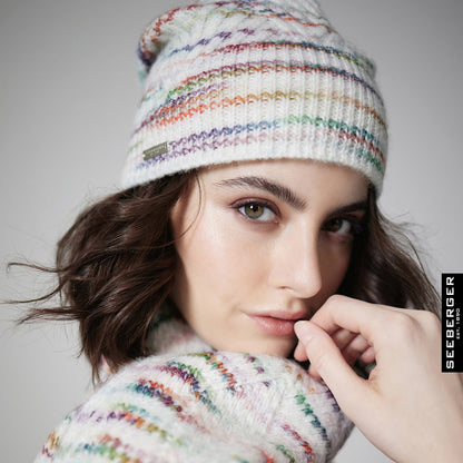 Bonnet Long Tricot blanc cassé-multi SEEBERGER
