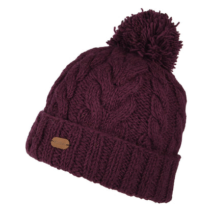 Bonnet à Pompon à Torsades à Revers groseille KUSAN