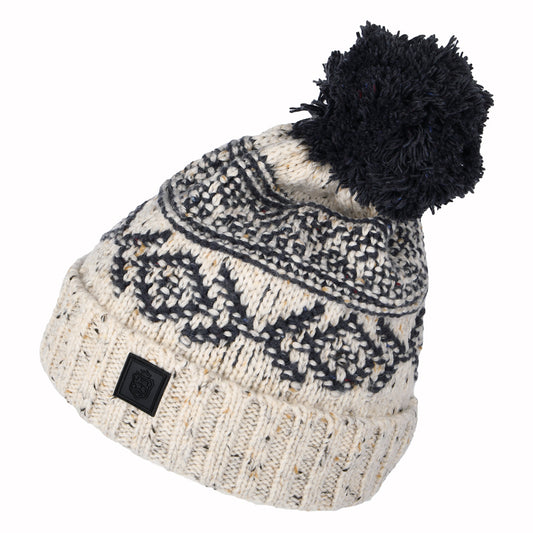 Bonnet à Pompon Fair Isle avoine-bleu marine FAILSWORTH