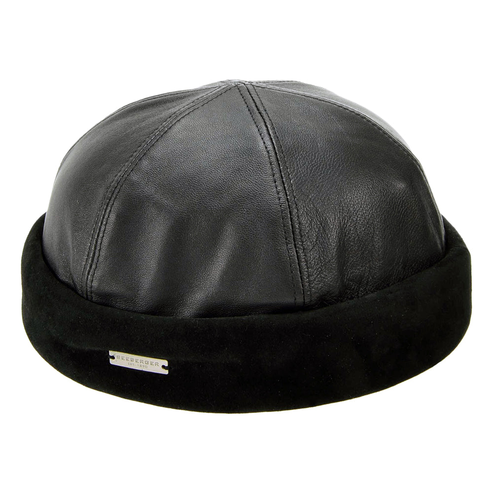 Bonnet Miki Breton en Cuir noir SEEBERGER